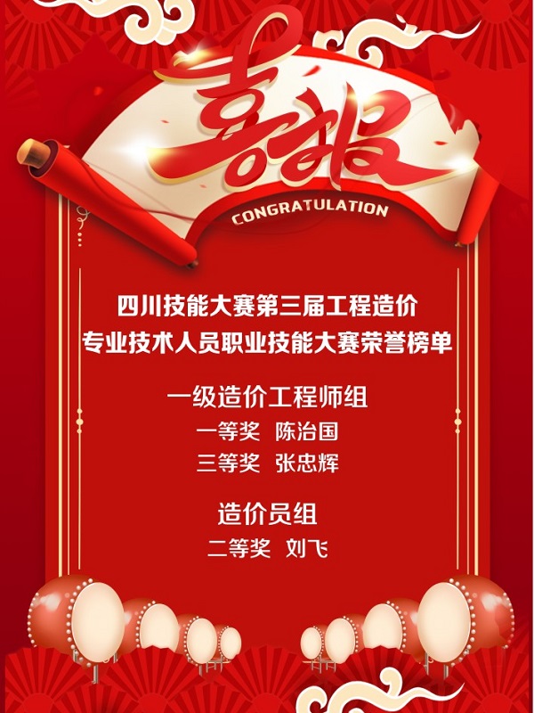 全省第二名！四川省技能大賽-第三屆工程造價(jià)專業(yè)技術(shù)人員職業(yè)技能大賽成績出爐！